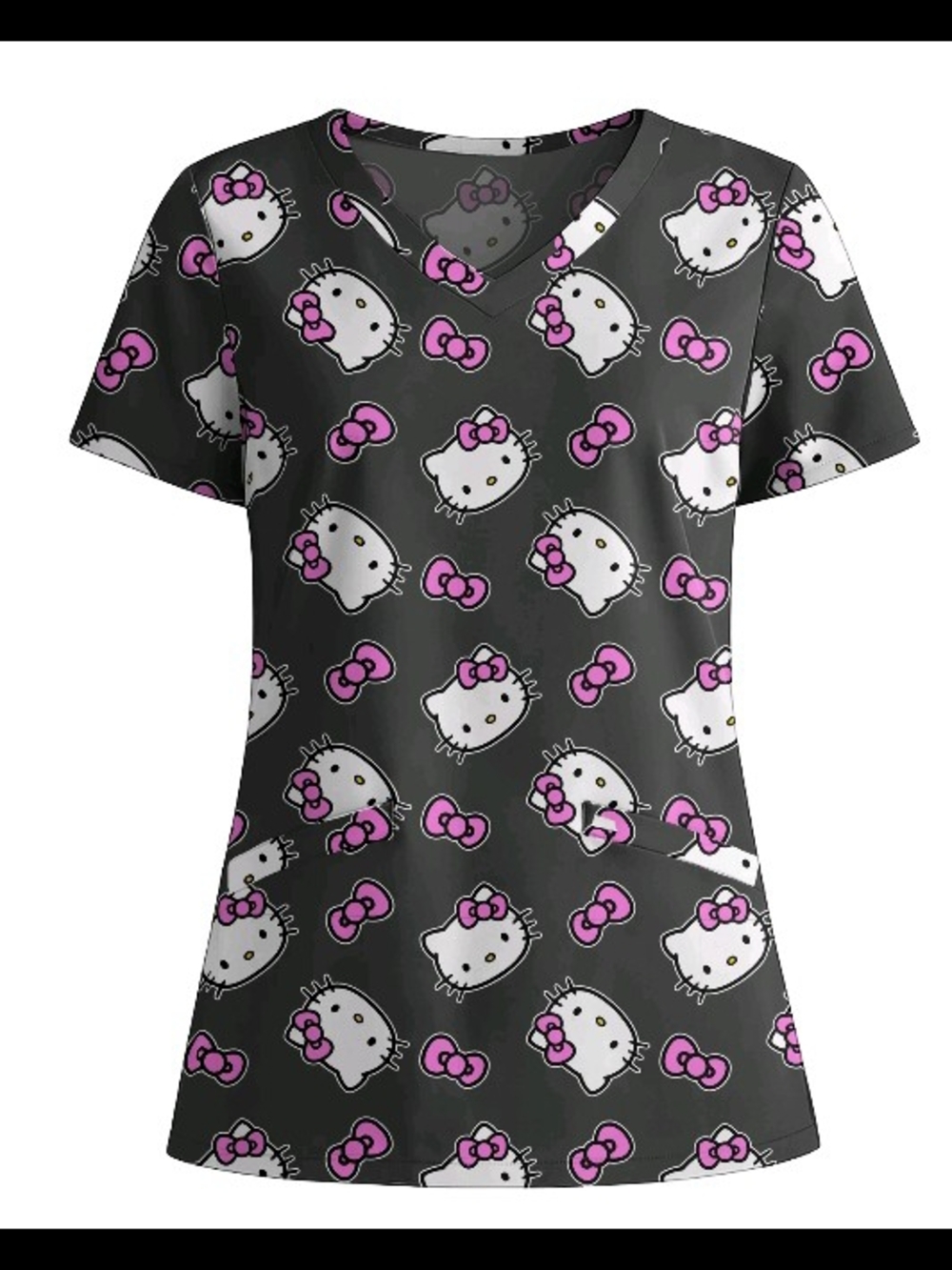 Sanrio Hello Kitty Black Scrub Top with Pink Bows Medium